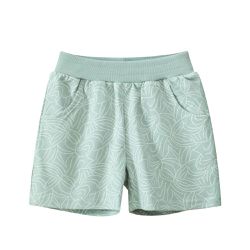 27KIDS - 純棉腰鬆緊五分褲-滿版印花-淺綠