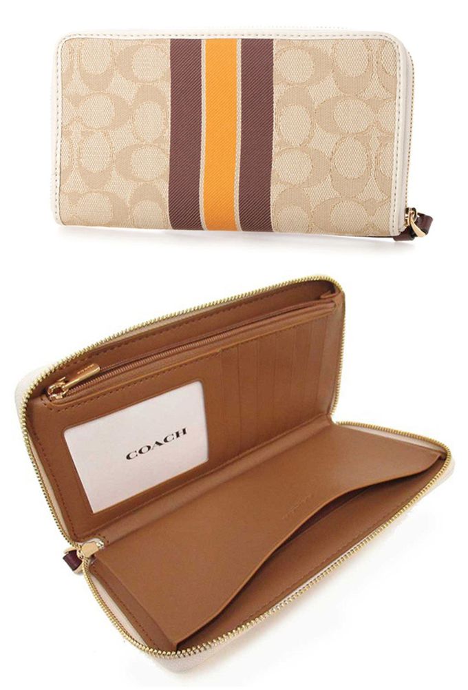 COACH - 拼接皮革拉鍊長夾 (卡其駝)