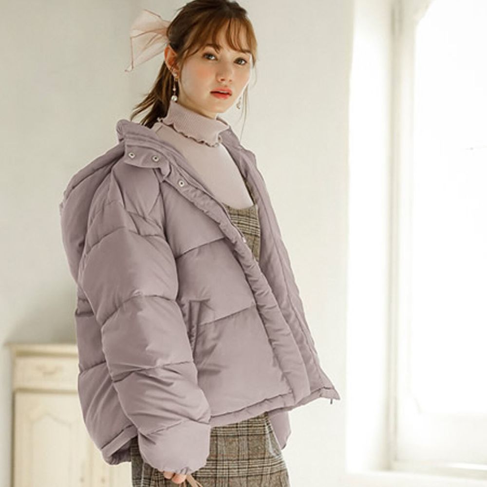 日本 GRL - 寬鬆鋪棉連帽保暖外套-摩卡