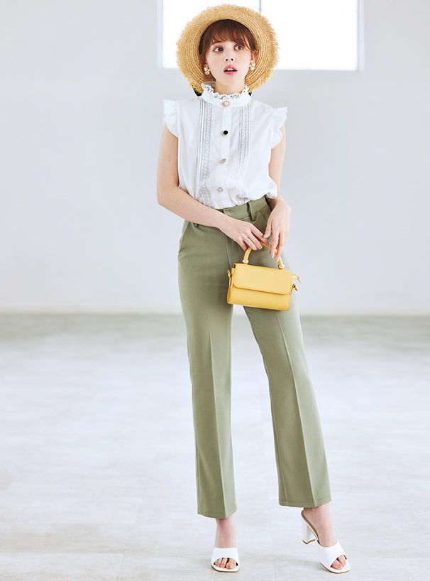 日本 GRL - 不規則排扣蕾絲小飛袖無袖襯衫-薰衣草 (M)