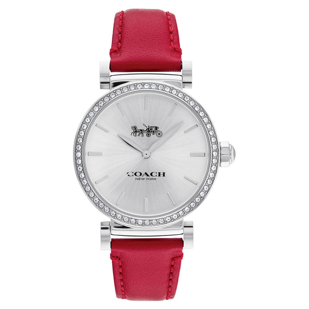COACH - 簡約皮革錶帶腕錶 (紅)