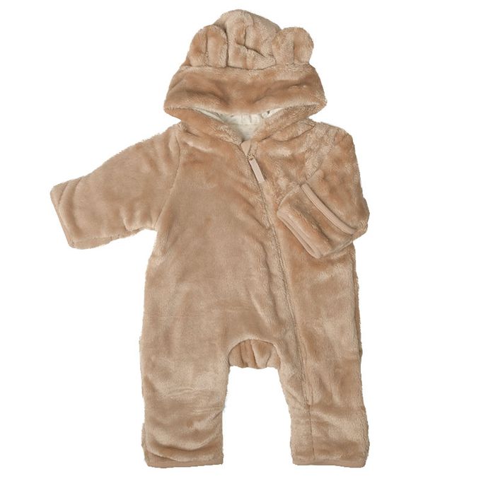 akachan honpo - 刷毛哈倫包屁衣-咖啡色