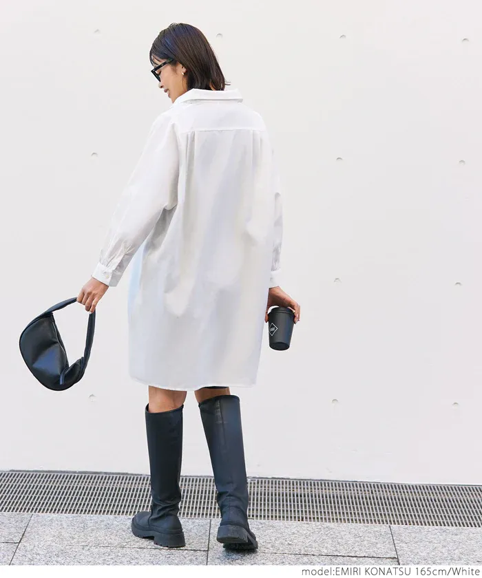 日本 COCA - 質感翻領排扣中長版襯衫-深灰