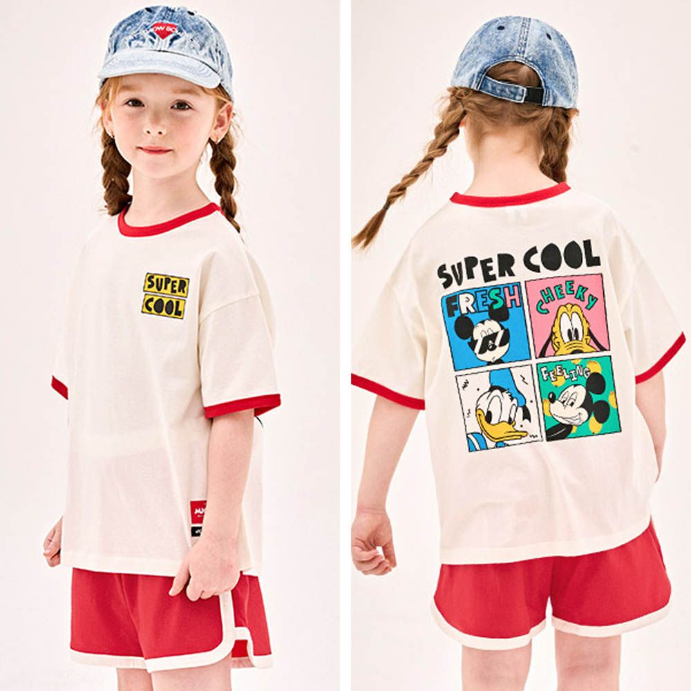 (聯名款)酷酷漫畫風格純棉短袖套裝-卡通人物米奇-紅