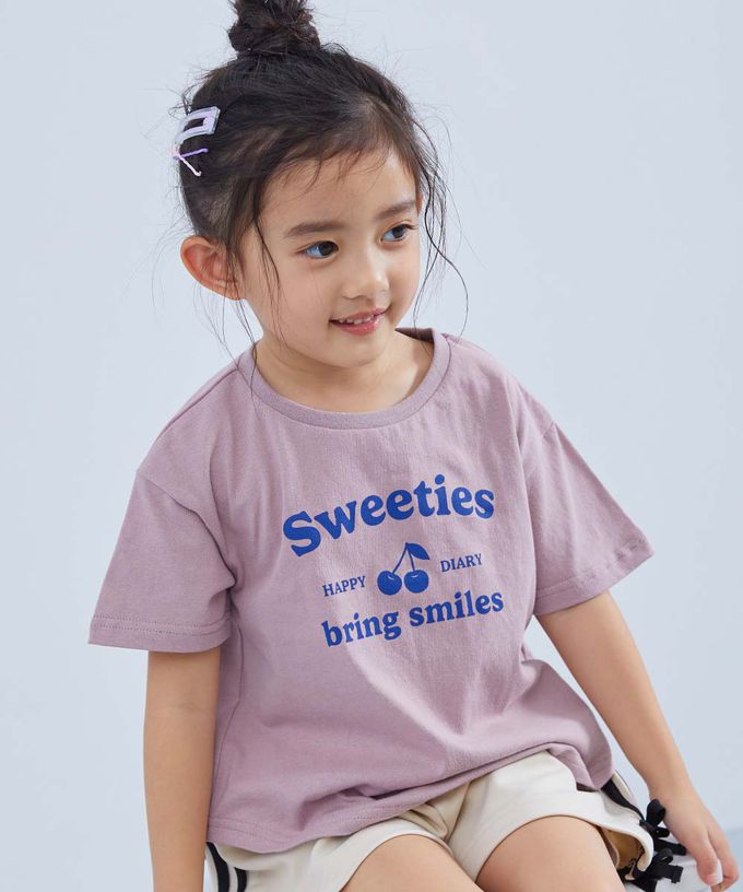 日本 devirock - 100%棉 可愛女孩印花短袖上衣-愛心logo-羅藍紫