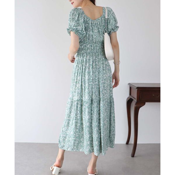 日本 BLUE EAST - 甜美氣質泡泡袖收腰洋裝-薄荷綠
