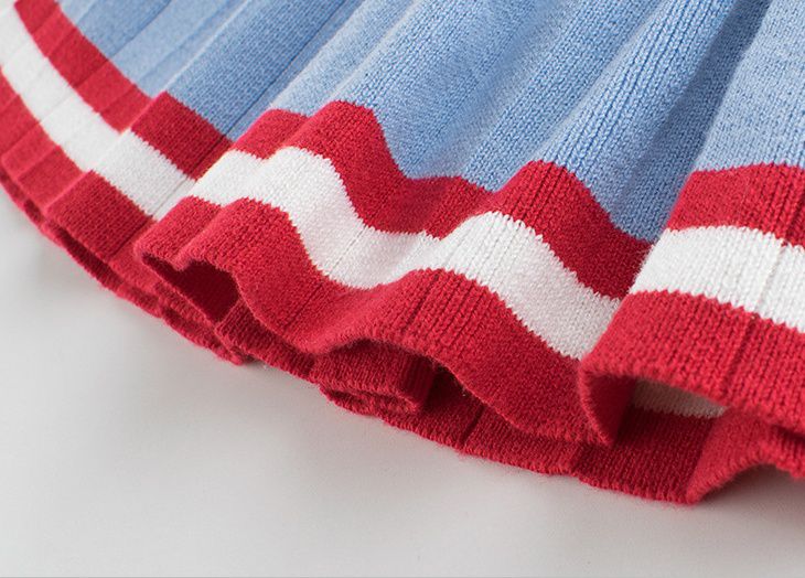 長袖針織套裝-學院風-藍色