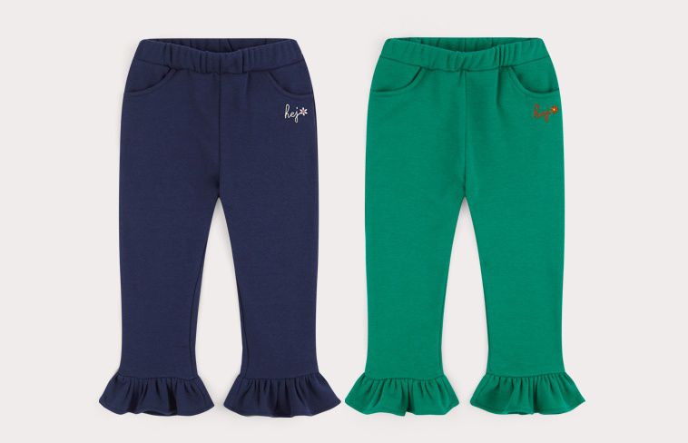 韓國 HEJMINI - (內刷毛)荷葉褲管彈力褲-深藍