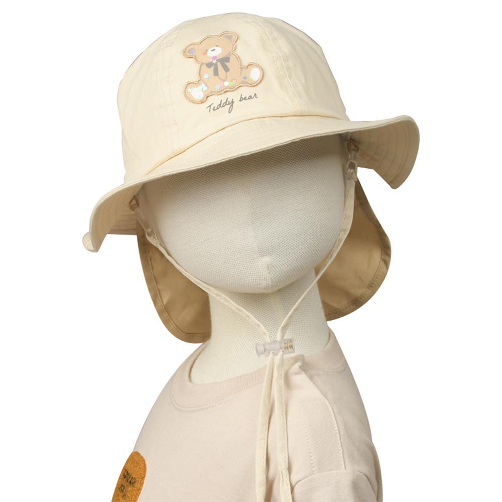 akachan honpo - 圓頂帽-附防曬遮陽布 立體裝飾-象牙白色
