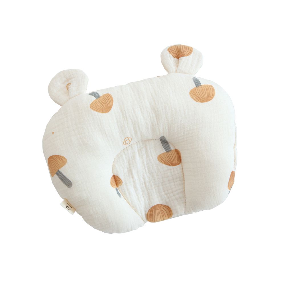 JoyNa - 嬰兒定型枕 紗布透氣枕頭 新生兒防扁頭枕頭-棕色蘑菇 (22*26*5cm)