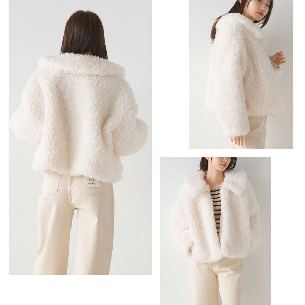 日本 OMNES - 可愛泰迪熊翻領毛絨外套-摩卡