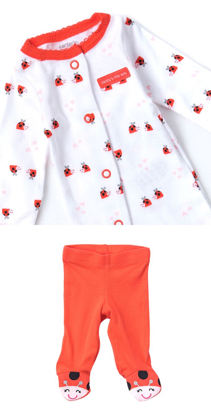 美國 Carter's - 小瓢蟲包屁衣+連身衣+長褲+帽子彌月4件組 (NB)
