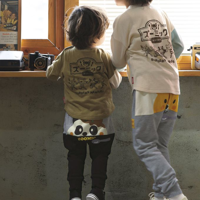 日本 ZOOLAND - 背後療癒熊臉合身長褲-療癒咖哩飯-黑