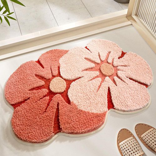 造型快速吸水植絨浴室腳踏墊-立體花花-粉色 (45x70cm)