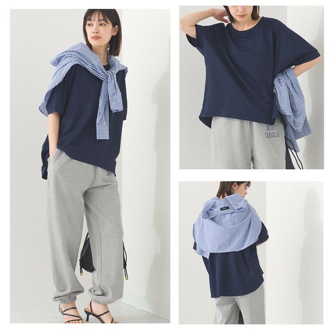 日本 OMNES - 接觸冷感 嫘縈休閒廓形短袖上衣-黑