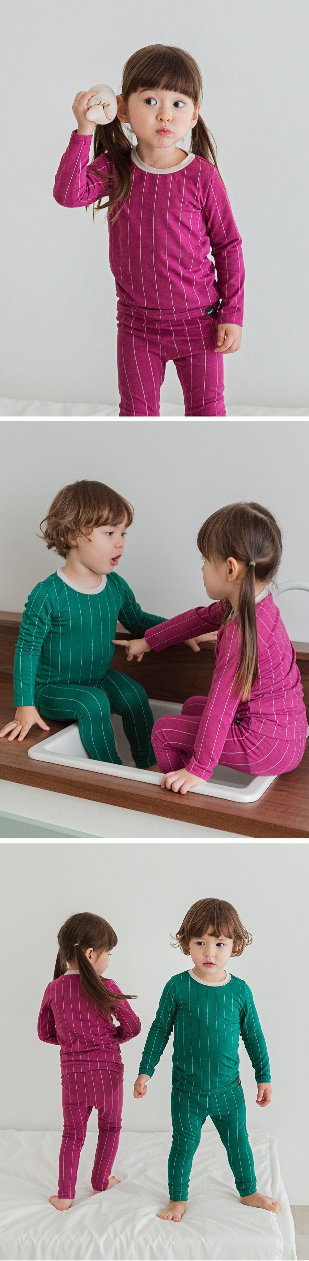 韓國 Cordi-i - 德國Viloft天然纖維保暖衣套裝-深色線條-藍綠