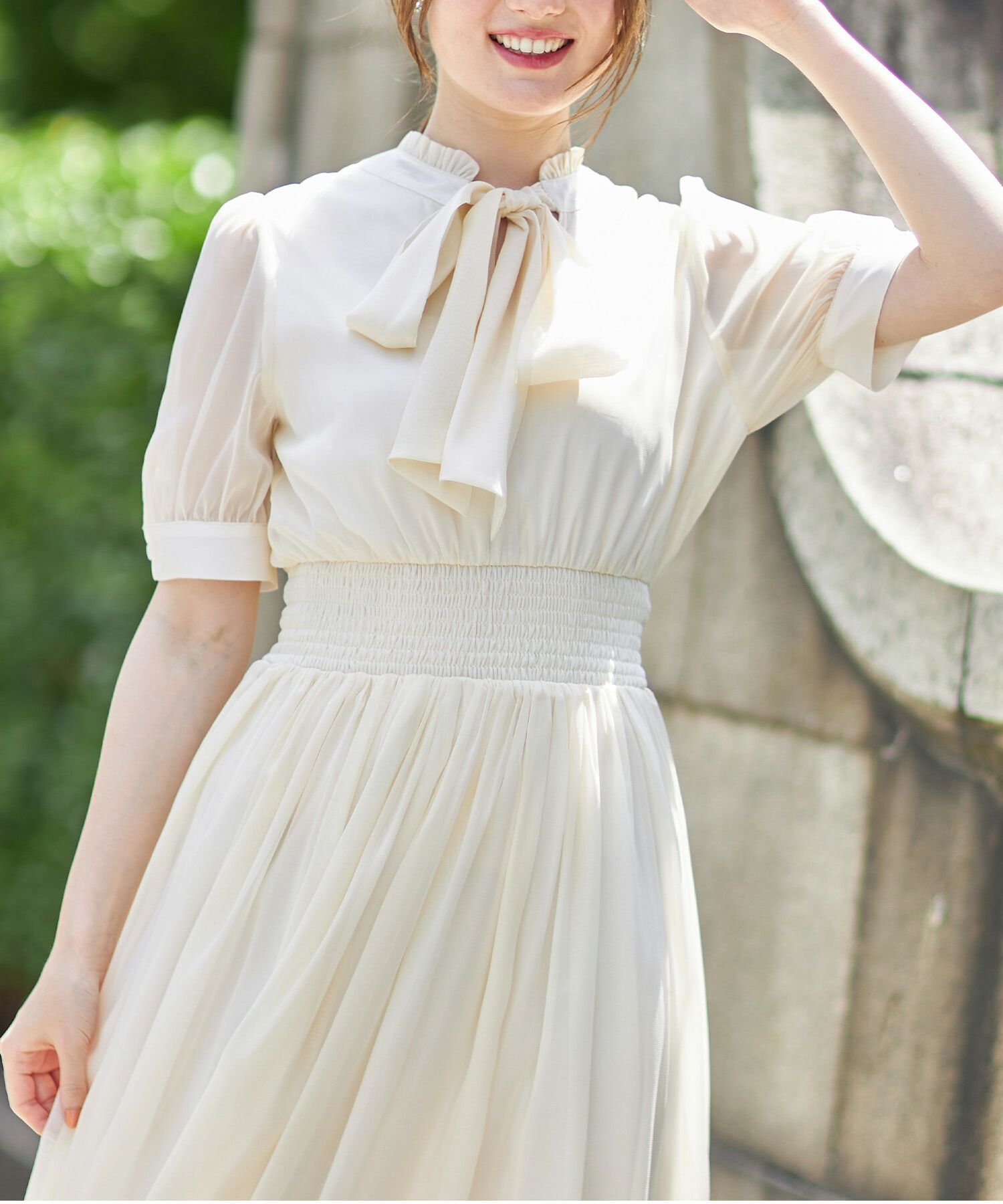 日本 tocco-closet - 2WAY甜美蝴蝶結雪紡洋裝-海軍藍