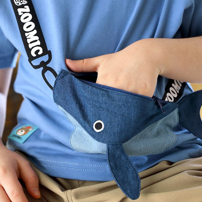 日本 ZOOLAND - 海洋印花短袖上衣-鯨魚口袋-海藍