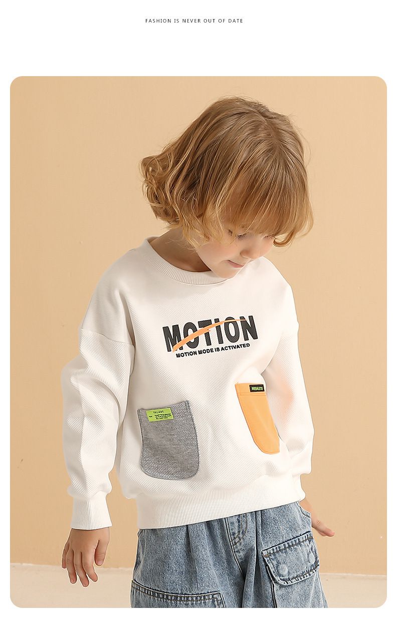 童趣圓領長袖上衣-拼色雙口袋-黑色