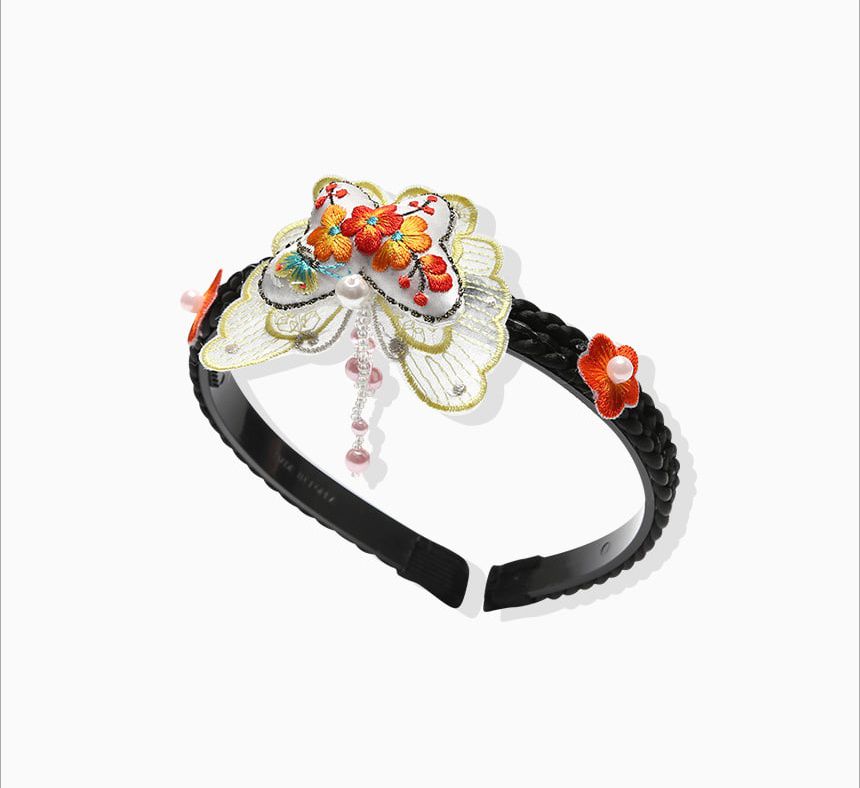 韓國 yedam - 韓服髮飾-刺繡蝴蝶髮箍-金黃