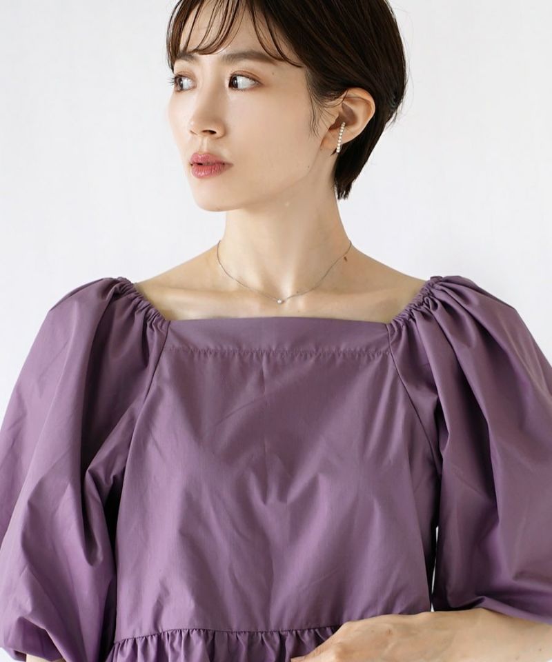 日本 zootie - 優雅方領縮腰泡泡袖上衣-簡約黑