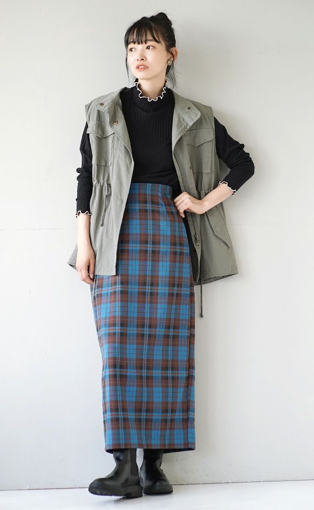 日本 zootie - 學院風格紋修身鉛筆裙-酒紅