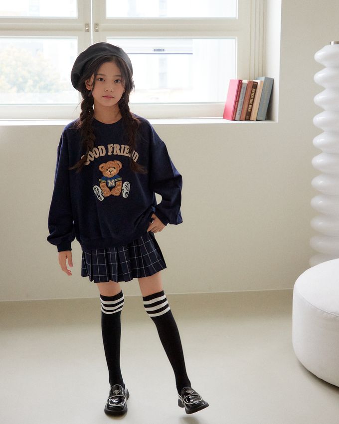 韓國 sm2 - 玩偶熊熊印長袖大學T-深藍