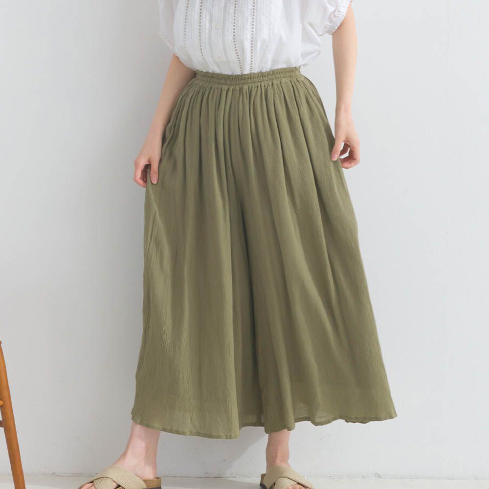 100%印度棉 輕盈飄逸寬褲-灰軍綠