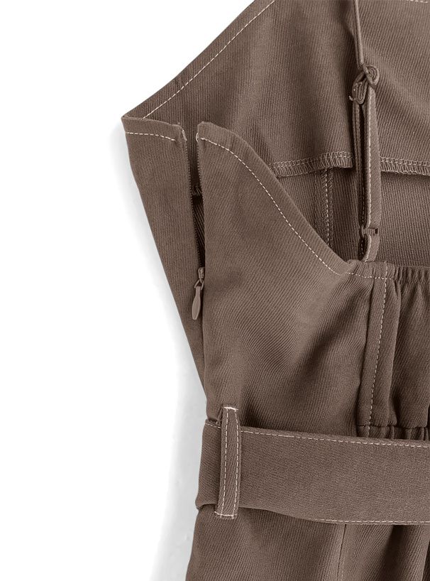 日本 GRL - 質感麂皮修身吊帶魚尾裙(附腰帶)-咖啡