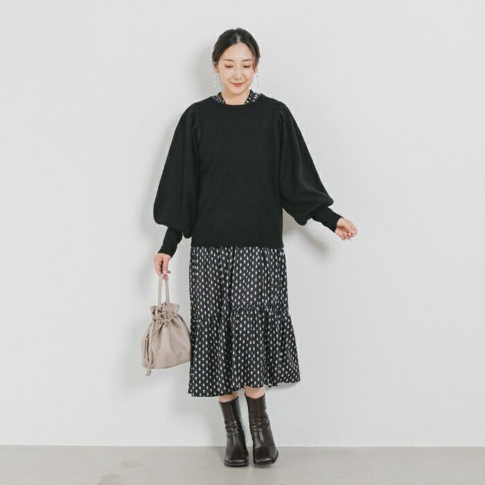 日本 ihuu - 浪漫氣球袖可機洗針織上衣-卡其