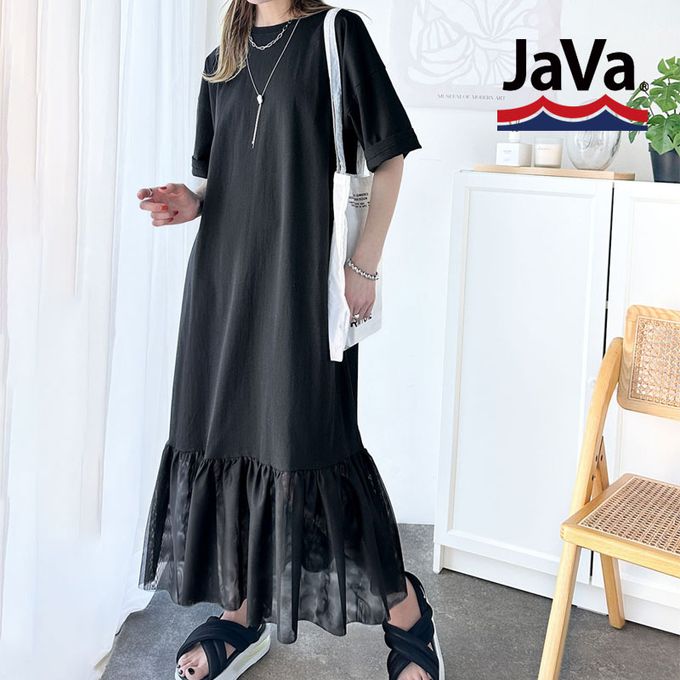 日本 Classical Elf - 飄逸下擺薄紗休閒短袖洋裝-黑