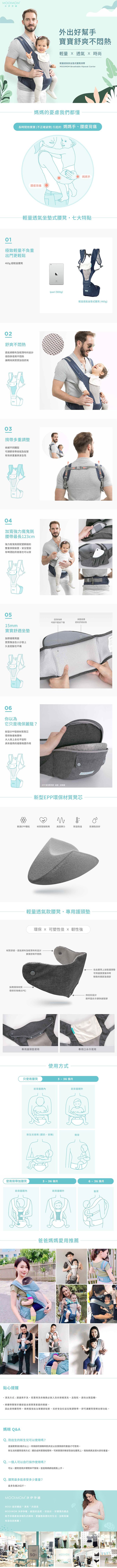 沐伊孕哺 MOOIMOM - 輕量透氣款坐墊式腰凳揹帶-午夜藍