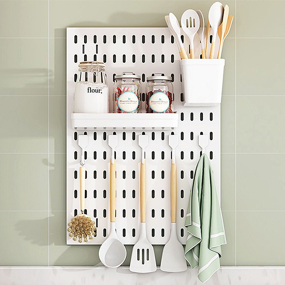 壁掛式洞洞板/多功能掛架/浴室廚房壁掛收納架/免打洞掛架 (白色組合A款)