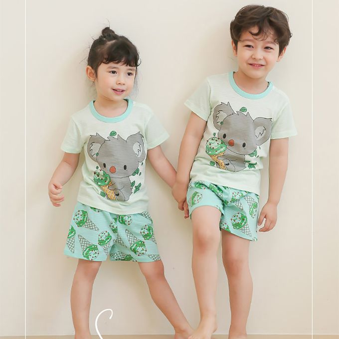 正韓 Puco - 超優質嬰幼兒/兒童短袖100% 有機棉家居服/睡衣-無尾熊吃冰淇淋