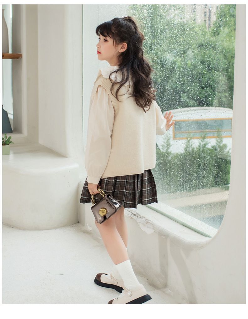 學院風百摺格紋短裙-咖啡色