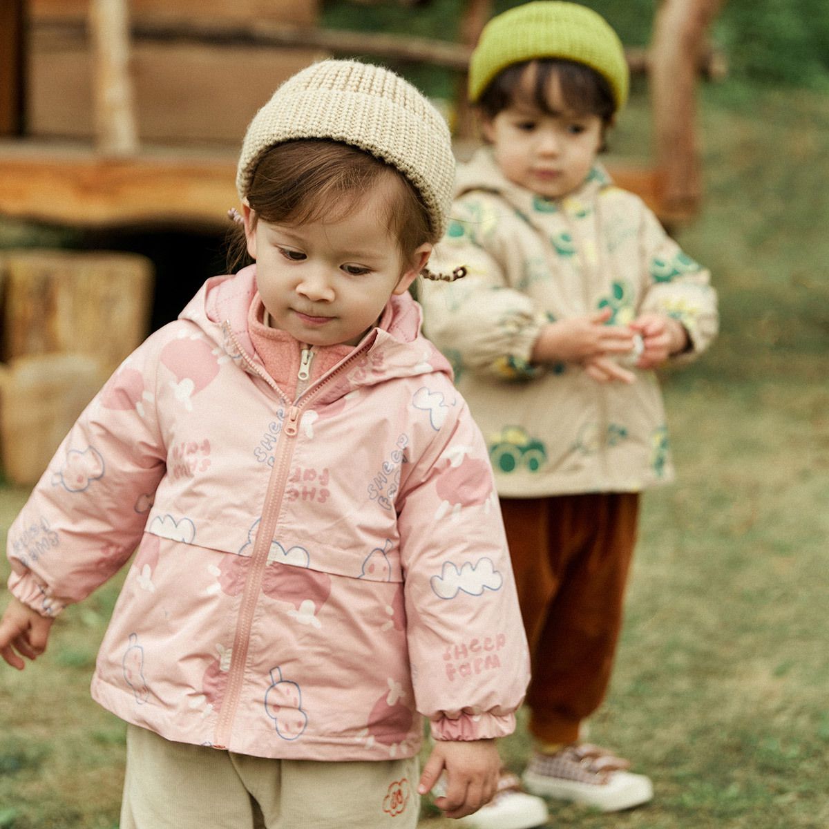 加厚拼色三合一衝鋒外套-冰淇淋雲朵-粉色