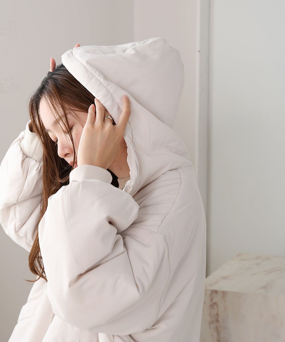 日本 Bab - 時尚大廓形抽繩連帽鋪棉外套-灰