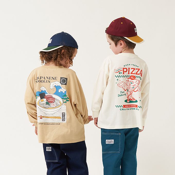 日本 b-ROOM - 純棉柔軟世界美食長袖上衣-拉麵-米黃