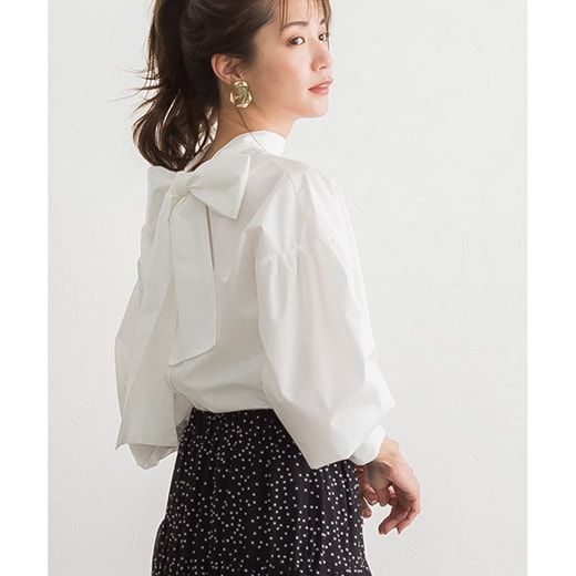 日本 Pierrot - 華麗蝴蝶結泡泡長袖上衣-天使白