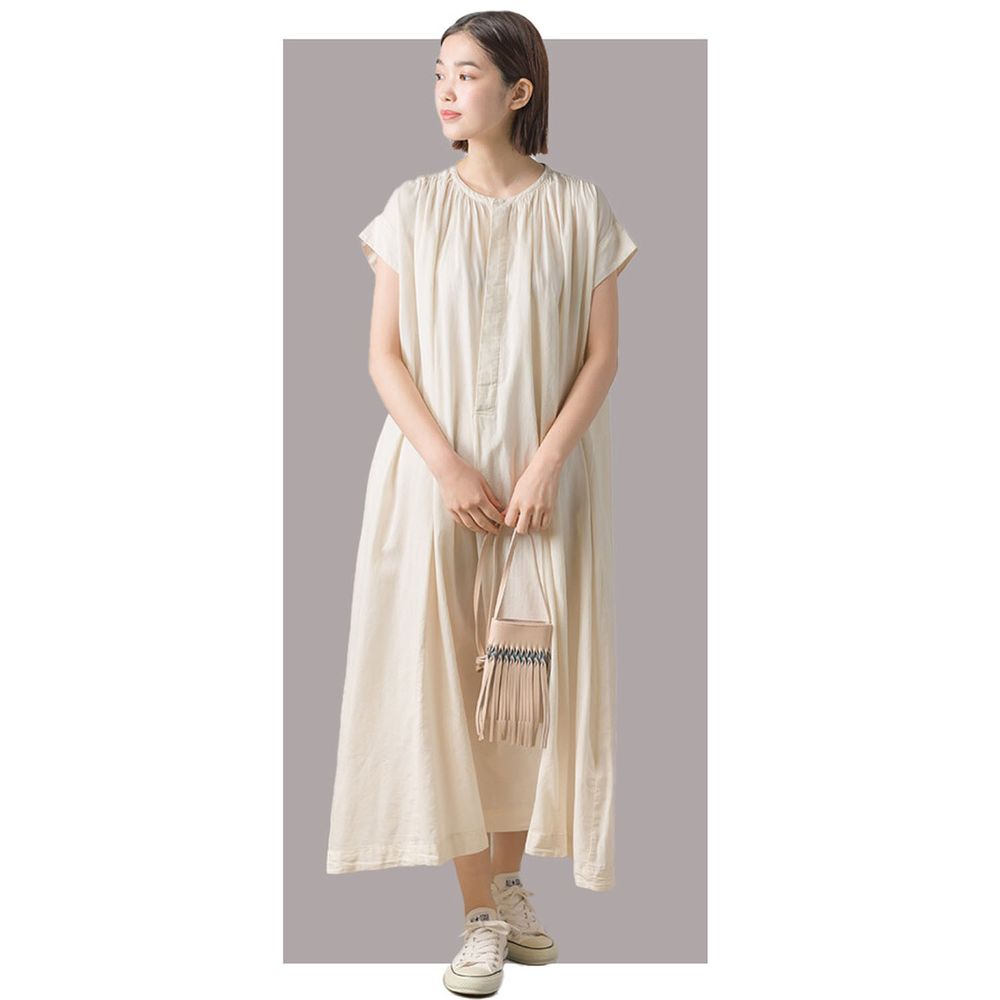 日本 OMNES - 綾織輕盈感舒適短袖洋裝-白