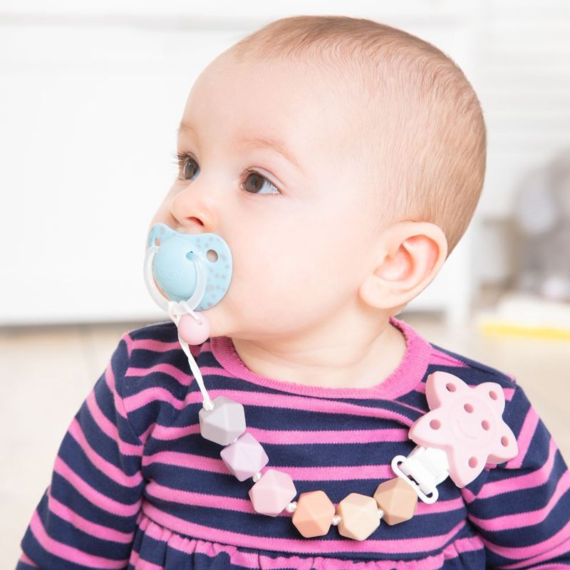 英國 JoJo Maman BeBe - 嬰幼兒矽膠玩具鍊/奶嘴鍊-甜美粉