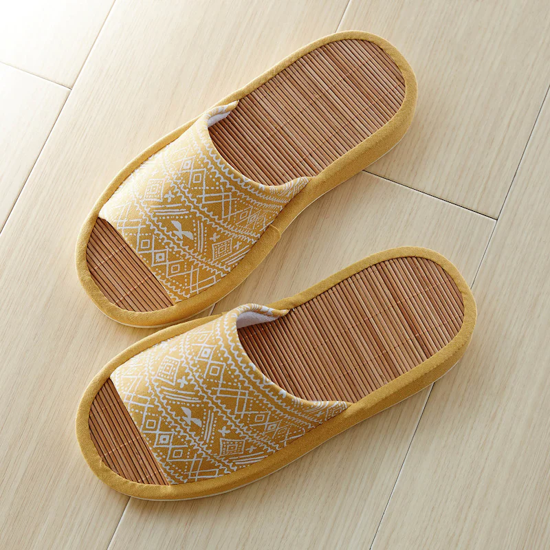 日本千趣會 - 涼爽棉麻竹編室內拖鞋-點點-咖啡