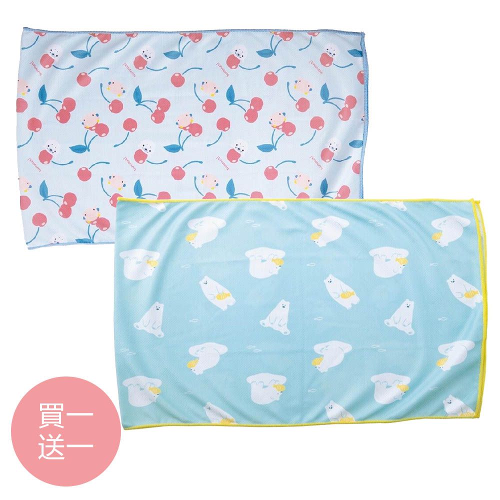 [買1送1]抗UV水涼感巾(附收納袋)-櫻桃小海豹+浮冰小白熊 (30x100cm)
