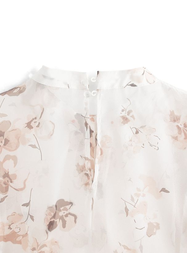 日本 GRL - 清新碎花雪紡荷葉袖上衣-淺水藍 (F)