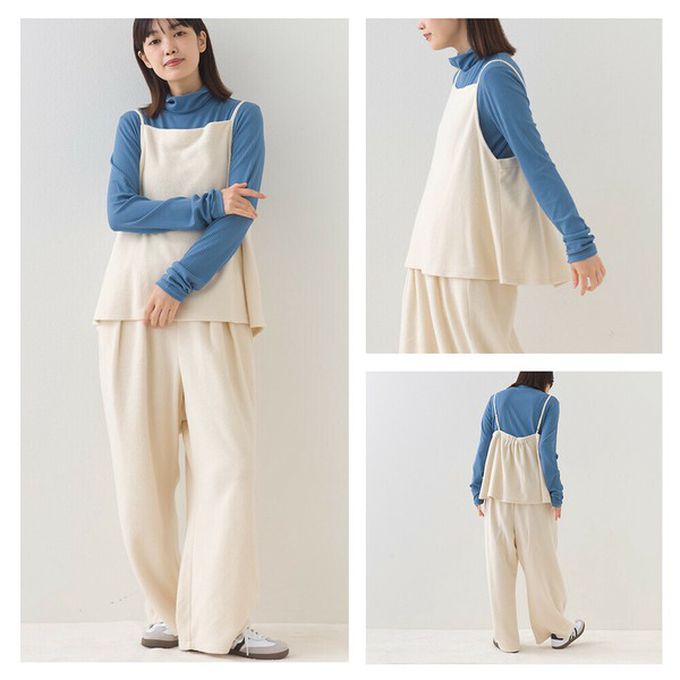 日本 OMNES - 溫柔百搭毛氈感細肩帶2件式套裝-黑