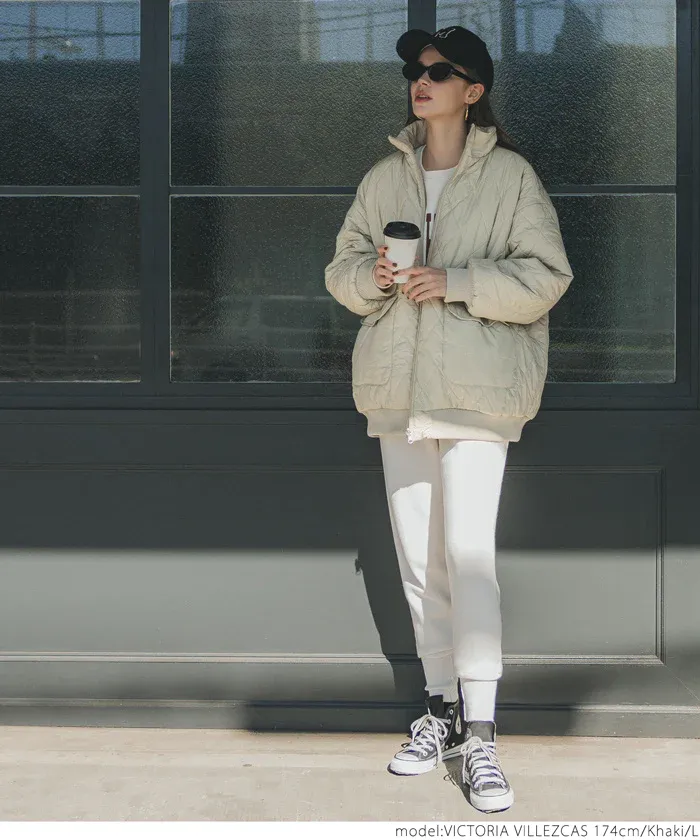 日本 COCA - 雙面穿絨毛絎縫立領鋪棉夾克-軍綠