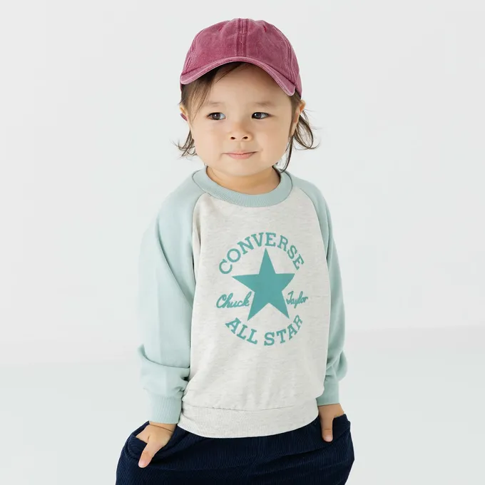 日本 Chil2 - CONVERSE聯名 縮口印花長袖上衣-星星-杏X紫