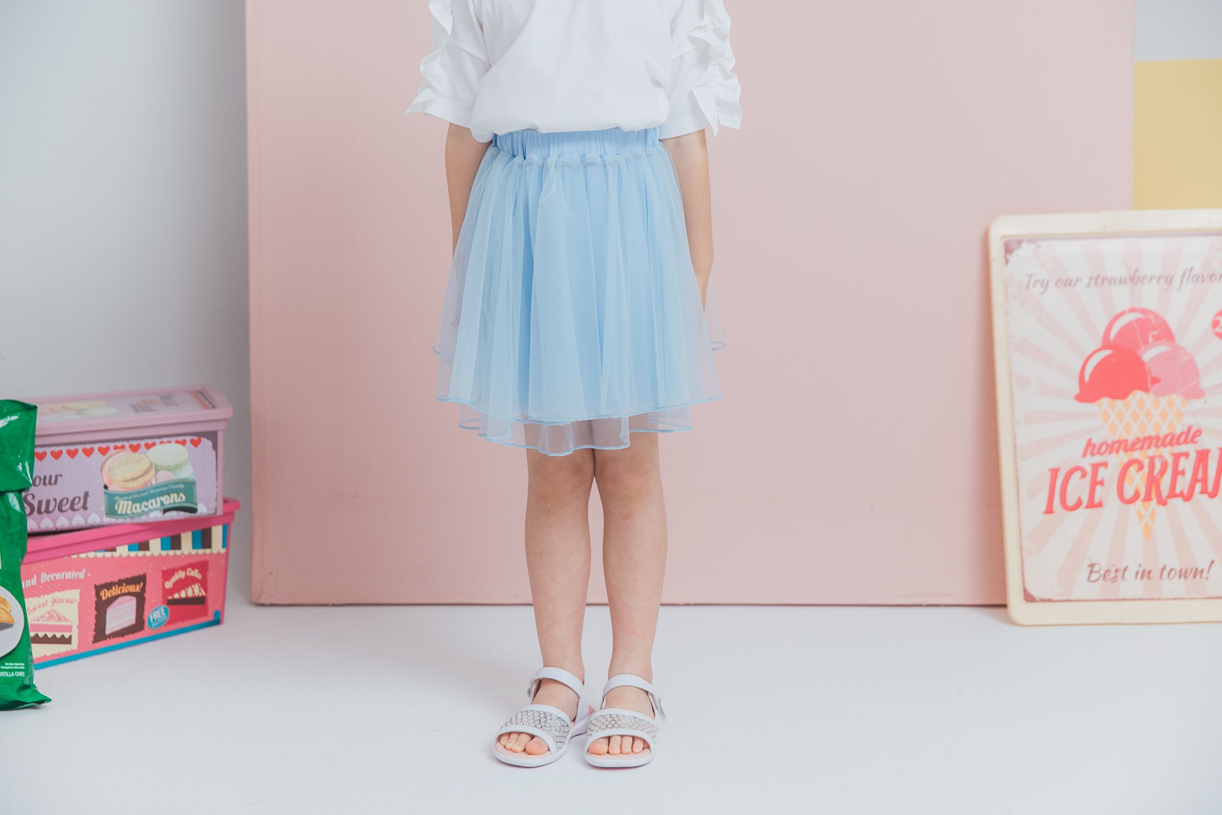 Peachy - 北鼻款*獨家訂製綿柔空氣紗裙-短裙款-Elsa冰藍