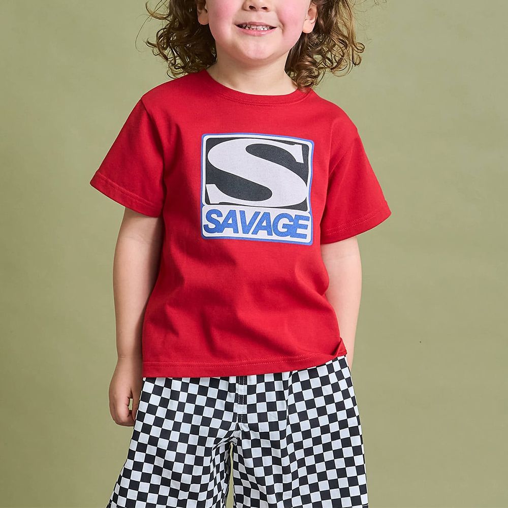 防污速乾印花短袖上衣-巨大S-紅