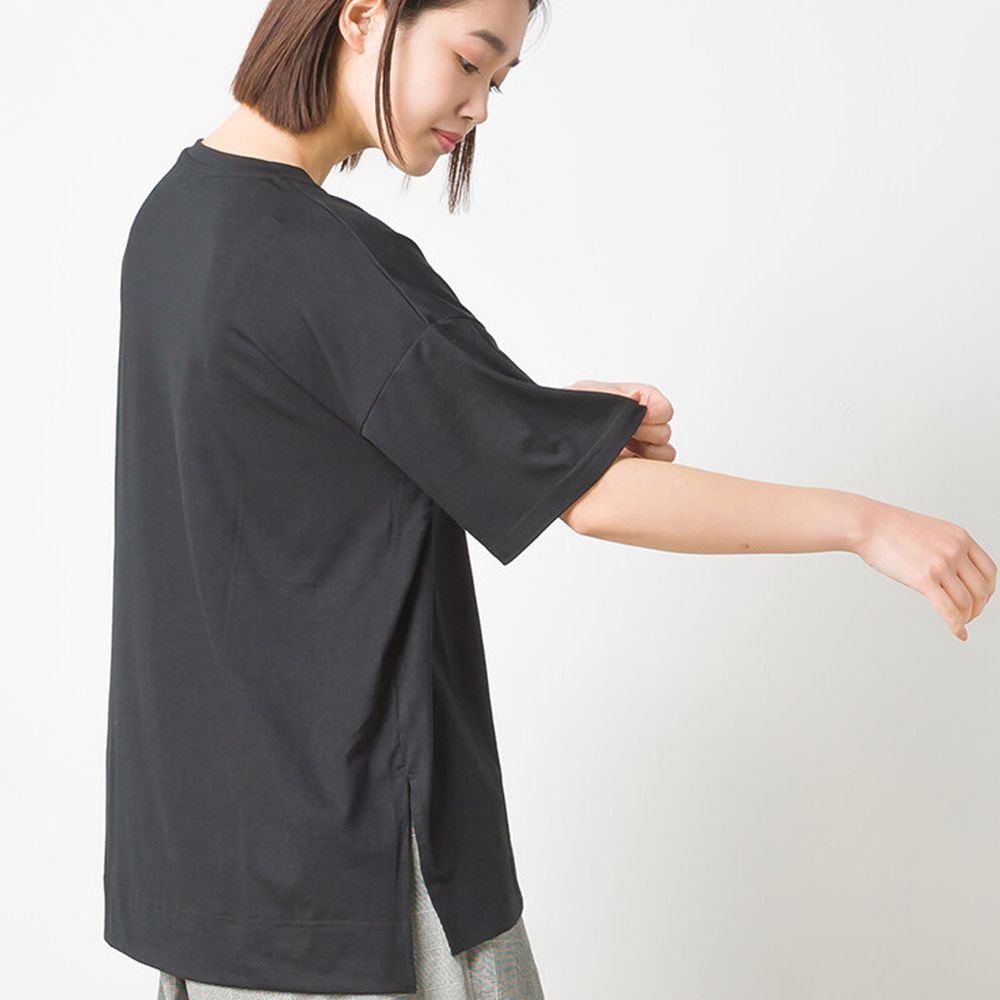 日本 OMNES - 涼感抗UV 前短後長口袋短袖上衣-黑